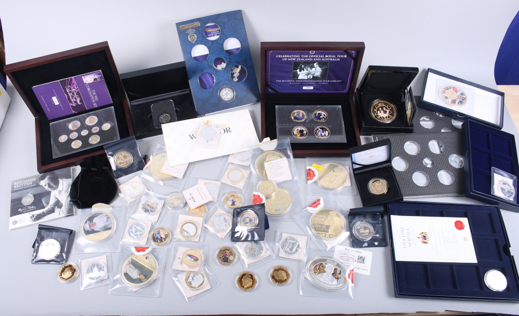 A large collection of Royal, D-Day and other commemorative coins and medallions