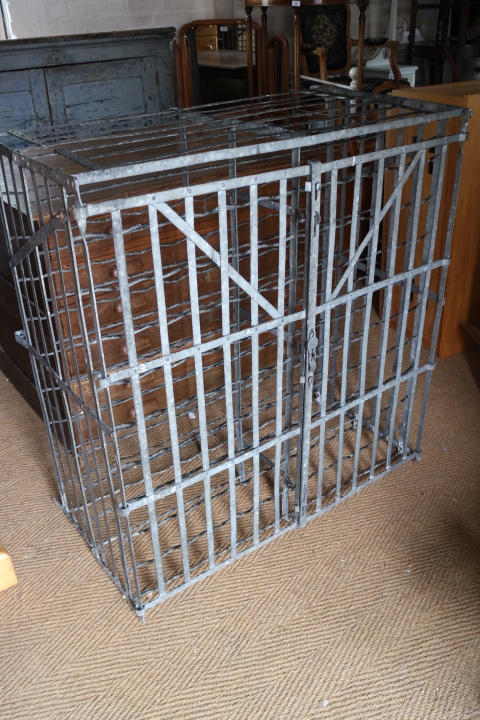 A galvanised metal double depth bottle rack, 40" wide x 43" high