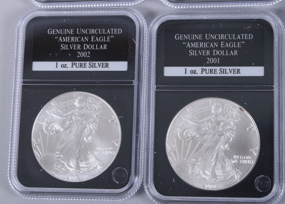 A part set of uncirculated American Eagle 1oz pure silver dollars, in wooden case - Image 15 of 20