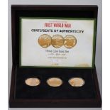 The Centenary of the First World War Three Coin Gold Set, Land-Sea-Air, in fitted case