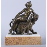 A 19th century bronze figure Ariadne on a leopard, 6 3/4" high, on a yellow marble base