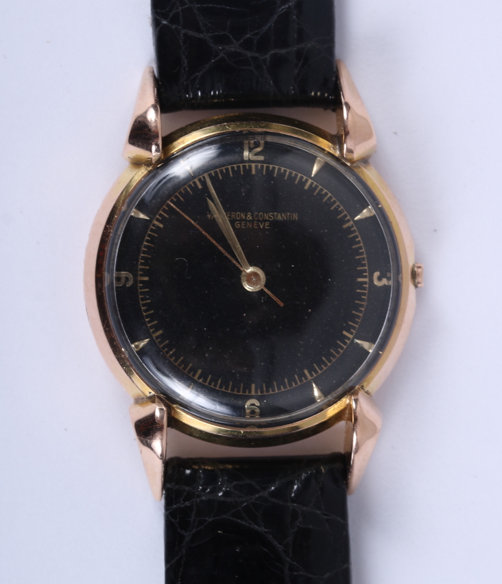 A gentleman's mid-size 18ct gold cased Vacheron & Constantin wristwatch, black enamel dial with