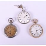 A Waltham gold plated pocket watch, a 19th century key wound pocket watch with silver case, and