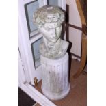 A bust of David, after Michelangelo, on reeded plinth, 33" high overall