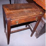 A 19th century oak side table, fitted frieze drawer, 24" wide, and a Chinese hardwood circular