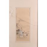 A 19th century Chinese wood block print, sage and crane, 11 1/4" x 5", in gilt strip frame