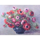 Mayflower: oil painting, bowl of anemones, 10" x 14", in painted frame
