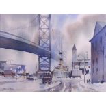 Howard M Watson: a pair of American watercolours, view of Ben Franklin Bridge Philadelphia, and