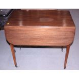 A mahogany Pembroke table, fitted one drawer, on square taper supports, 30 1/2" wide x 18 3/4" deep