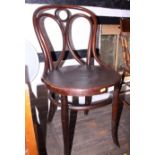 A pair of Thonet bentwood double scroll back side chairs with panel seats and a pair of smaller