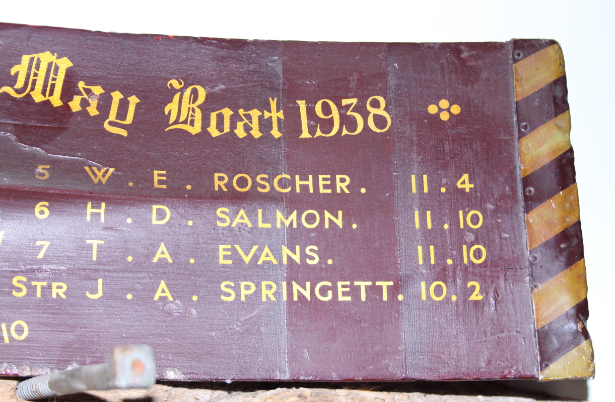 A painted rowing blade, Fitzwilliam House, 1st May 1938 boat, by E Norris, used by W E Roscher, 145" - Image 6 of 10