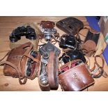 A pair of Zeiss Silvamar binoculars, in leather case, four other pairs of binoculars and five