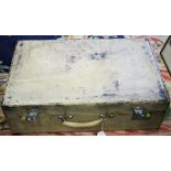 An Asprey cream leather suitcase, 26" wide x 17" deep (no key and split to one corner)