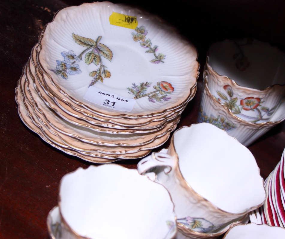 A Wedgwood combination service, decorated leaves on a maroon ground, and a Victorian floral - Image 2 of 2