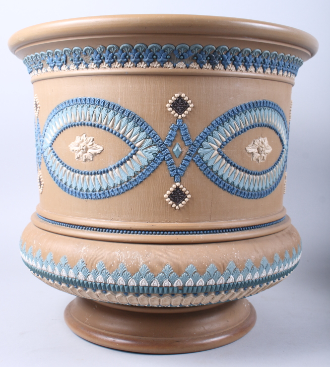 A 19th century Doulton silicon ware jardiniere with three-colour sprig decoration, 18" high, and - Image 5 of 5