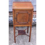 A mahogany pot cupboard enclosed fielded panel door, on ‘X’ stretchered undertier, 13 1/2” wide
