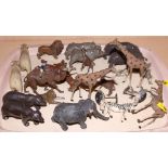 An assortment of cast metal animals, thirty approx