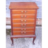 An early 20th century walnut sheet music cabinet, fitted six drawers, on cabriole supports, 21"