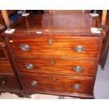 A 19th century mahogany and banded chest of three long graduated drawers, on bracket feet, 31" wide