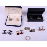 Two pairs of 9ct gold cufflinks and a 9ct gold ring, 20.4g, and four other pairs of cufflinks