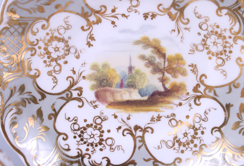 Four 19th century white, grey and gilt decorated cups and saucers, with hand-painted rural scenes to - Image 5 of 8