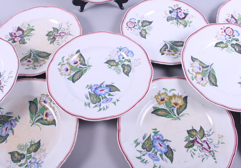 Twelve 19th century "opaque porcelain" dessert plates, transfer decorated with floral posies - Image 3 of 5