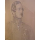 A 19th century black and white engraving, portrait of Prince Albert, heightened with bodycolour, 35"