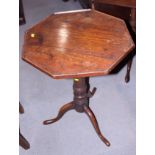 A late 19th century oak octagonal top occasional table, on turned column and tripod splay