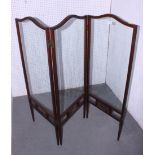 An early 20th century mahogany and framed arch top glazed three-fold screen