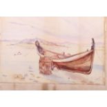E M Edmonds: watercolours, Continental view with mountains, 9 1/8" x 6 7/8", in unframed, and J V