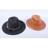 Two Stetson hats, in leather and black felt