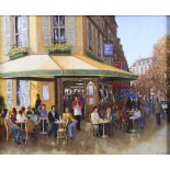 Crisp: oil on canvas, "Cafe Life of Paris", 9 1/4" x 11 1/4"