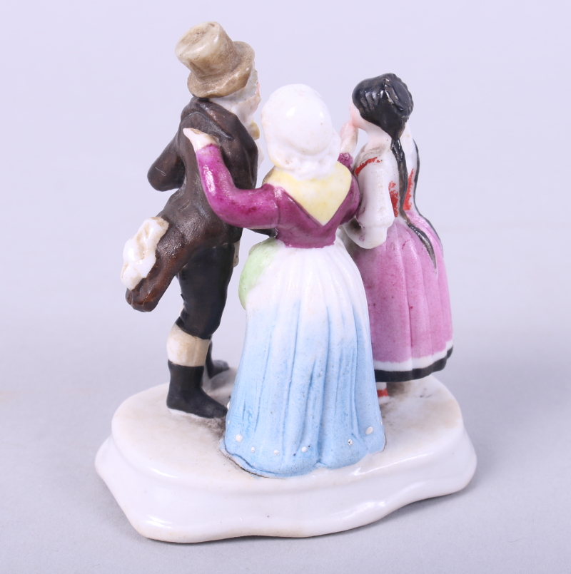 A 19th century Russian porcelain miniature figure group, "Matchmaker", gentleman and two women, 2 - Image 2 of 4