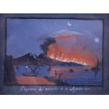 An early 19th century Neapolitan gouache study, Mount Vesuvius erupting August 1805, 2" x 3", in