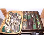 A silver plated canteen and a collection of other flatware, various