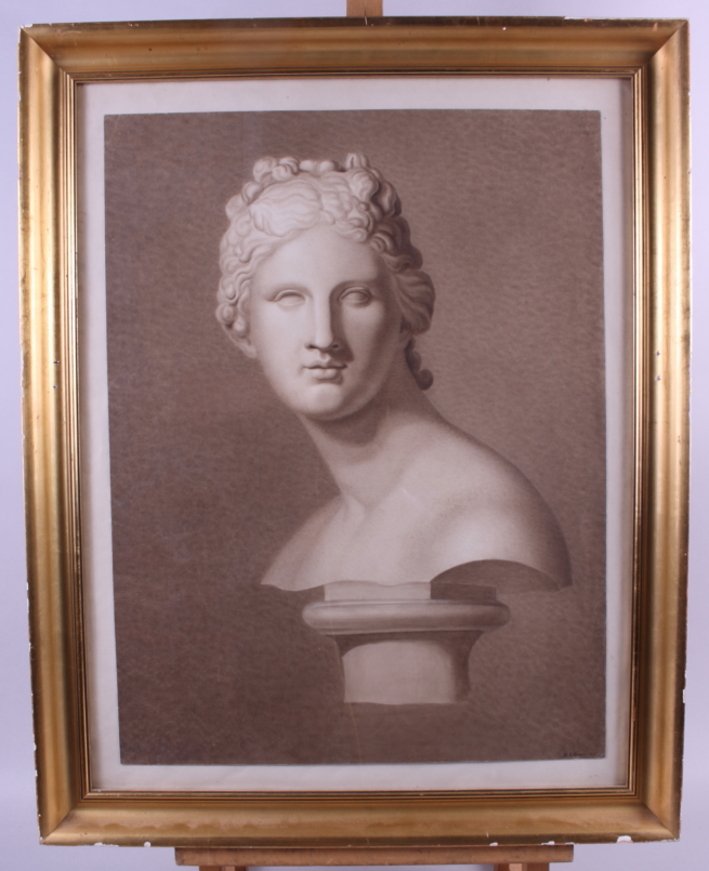 R Effinger, 1823: watercolours over pencil, study of the head of Venus, 20" x 15", in gilt frame - Image 3 of 3