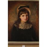 S Hislop: oil on canvas, young woman in black with lace collar and hat, 15 1/2" x 19 1/2", in gilt