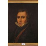 An early 19th century oil on canvas, unknown gentleman, 17 1/2" x 13 1/2", in gilt canvas frame