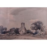 Arthur Davies: watercolours, landscape Blundeston church, 11 1/2" x 16 1/2", in gilt frame