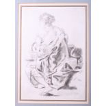 An 18th century Old Master drawing, seated woman, 13" x 8 1/2", in gilt frame