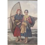 L Mounier: oil on canvas, fisherwomen, 26" x 21", in carved gilt frame (damages)