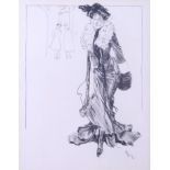 Giovanni Papini: late 19th century pen and ink study of a lady of doubtful reputation, 9 3/4" x 7