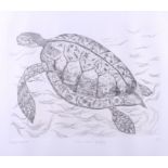 A modern French artist proof etching of a marine turtle, in gilt strip frame