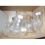 A 19th century cut glass celery vase, a cut glass vase and bowl set, and other cut glass
