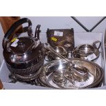 Three silver teaspoons and two silver napkin rings, two silver plate entree dishes, a pair of silver