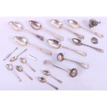 Six silver tablespoons and other silver including teaspoons, a small ladle, etc, 19.6oz troy approx