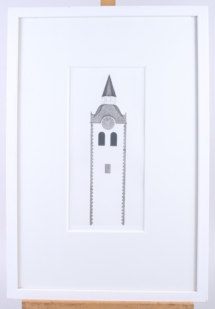 David Hockney: aquatint/etching 1969, "The Church Tower and the Clock" for the Six Fairy Tales - Image 2 of 2