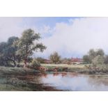 Henry H Parker: a pair of watercolours, "Riverway" and "At Hemingford Grey", 14" x 21", in gilt