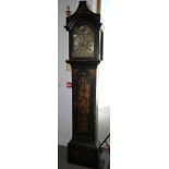 An English late 18th century chinoiserie lacquered long case clock with eight-day striking movement,