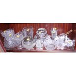 Two cut glass bowls, six cut glass vases and other cut glass